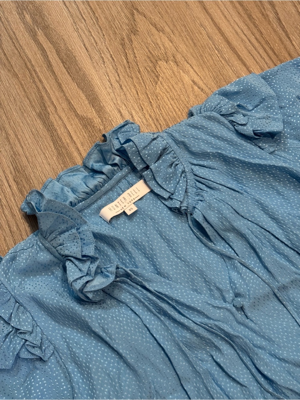 Hunter Bell Blue Ruffled Tie-Neck Women's Top 100% Silk XS